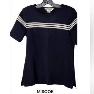 Exclusively MISOOK top,eyelet,mesh,sailor,coastal vibe,career,old money,sz 14,EC